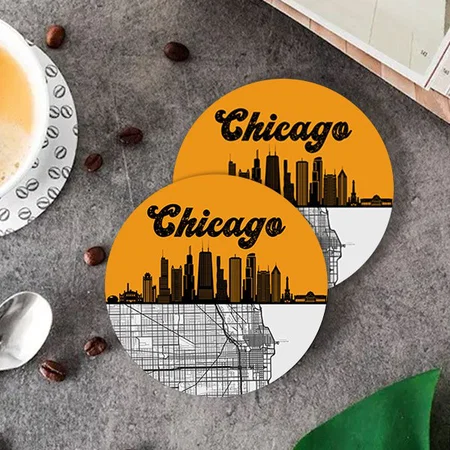 City  Design Customized Photo Printed Circle Tea & Coffee Coasters