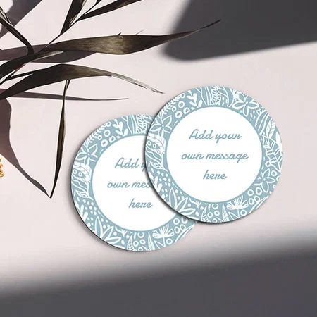 Light Blue Botanical Floral Customized Photo Printed Circle Tea & Coffee Coasters