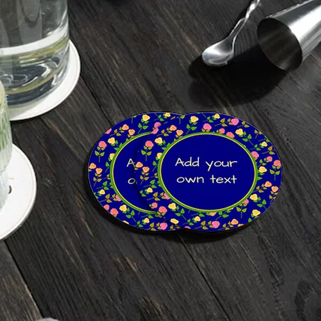 Pretty Blue Rose Pattern Customized Photo Printed Circle Tea & Coffee Coasters