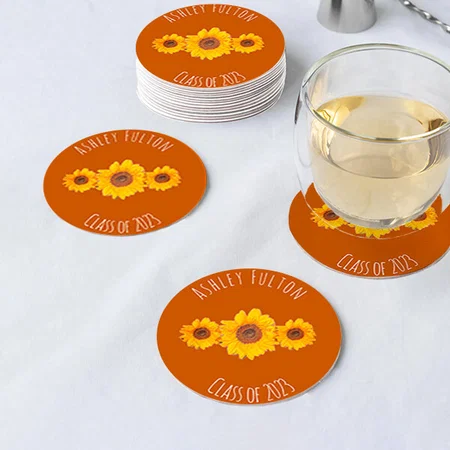 Sunflower Trio  Customized Photo Printed Circle Tea & Coffee Coasters