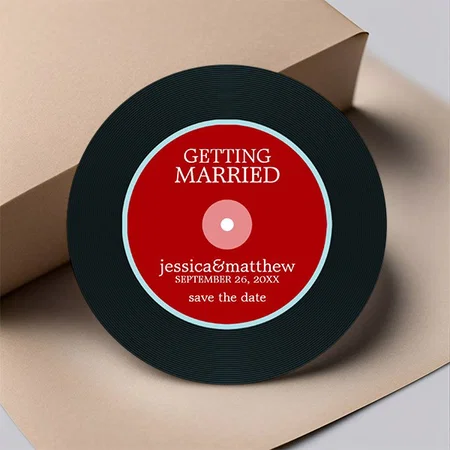 Red Vinyl Record Wedding Customized Photo Printed Circle Tea & Coffee Coasters