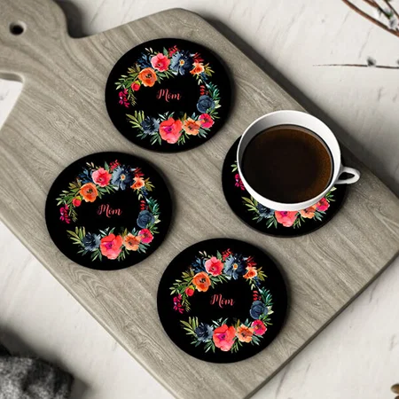 Colorful Watercolor Floral Design Customized Photo Printed Circle Tea & Coffee Coasters