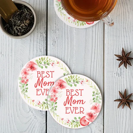Watercolor Floral Wreath Customized Photo Printed Circle Tea & Coffee Coasters