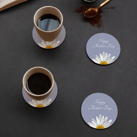 Happy Mother's Day Elegant Daisy Purple Customized Photo Printed Circle Tea & Coffee Coasters