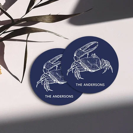 Crab Design Customized Photo Printed Circle Tea & Coffee Coasters
