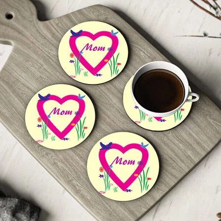 Spring Heart Happy Mother's Day Customized Photo Printed Circle Tea & Coffee Coasters