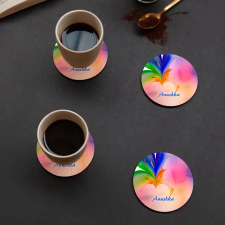 Watercolor Design Customized Photo Printed Circle Tea & Coffee Coasters