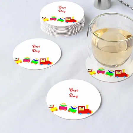 Happy Kids Train Design Customized Photo Printed Circle Tea & Coffee Coasters