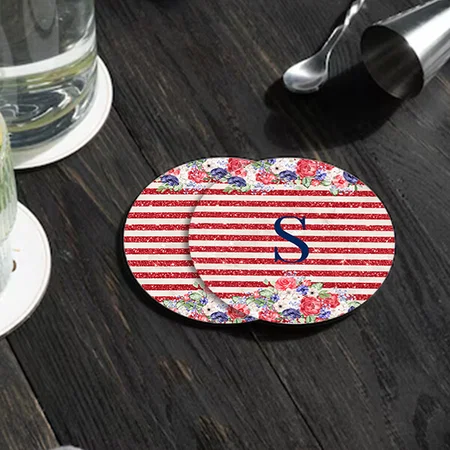 Unique Glittery & Floral Pattern Customized Photo Printed Circle Tea & Coffee Coasters