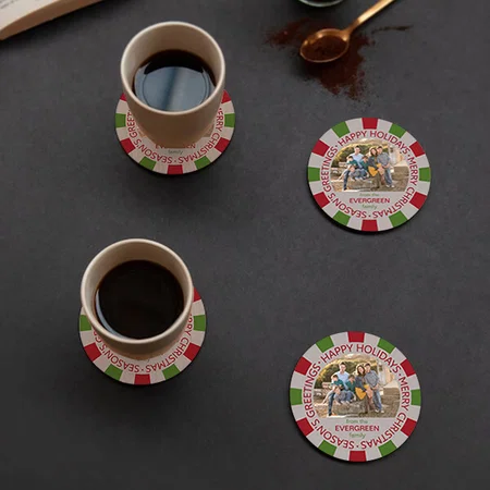 Happy Holidays Photo Customized Photo Printed Circle Tea & Coffee Coasters