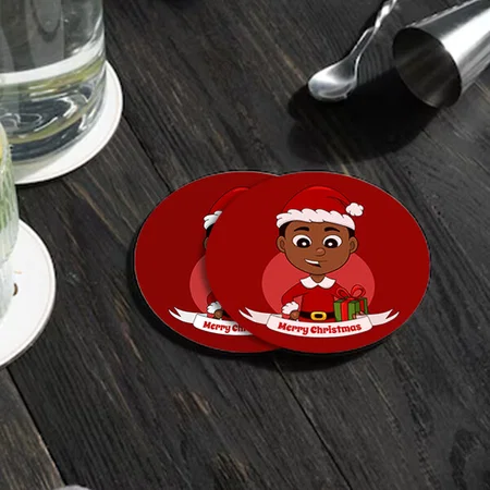 Cute Boy Cartoon Design Customized Photo Printed Circle Tea & Coffee Coasters