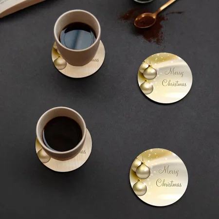 Gold Christmas Balls Customized Photo Printed Circle Tea & Coffee Coasters