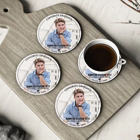 Graduation Photo Thank You Customized Photo Printed Circle Tea & Coffee Coasters
