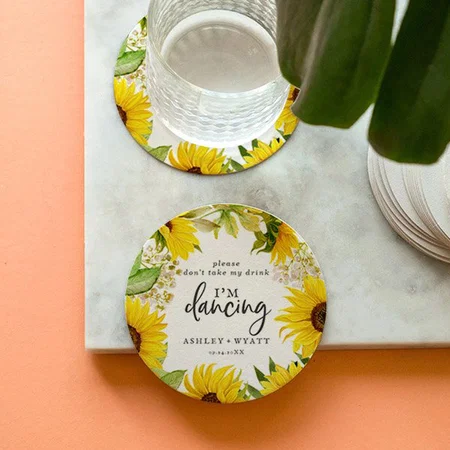 Sunflower Design Customized Photo Printed Circle Tea & Coffee Coasters