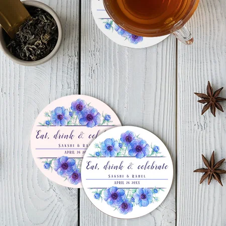Blue Flower Design Customized Photo Printed Circle Tea & Coffee Coasters