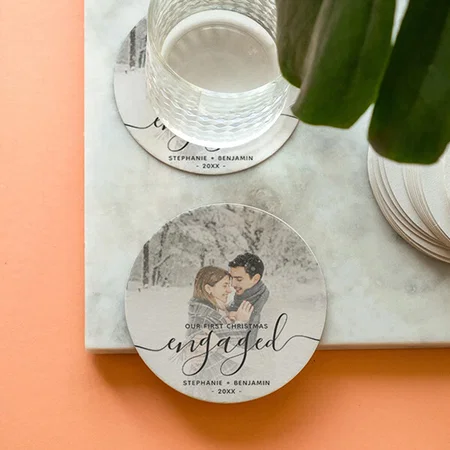 Photo Gray Text Customized Photo Printed Circle Tea & Coffee Coasters