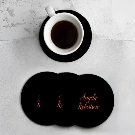 Modern Black Plain Simple Minimalist Monogram Customized Photo Printed Circle Tea & Coffee Coasters