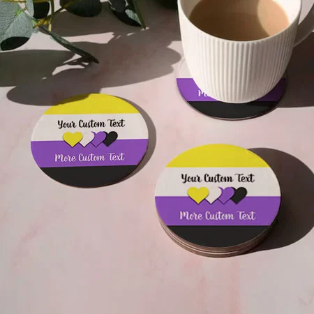Multi Color Strip With Hearts Customized Photo Printed Circle Tea & Coffee Coasters