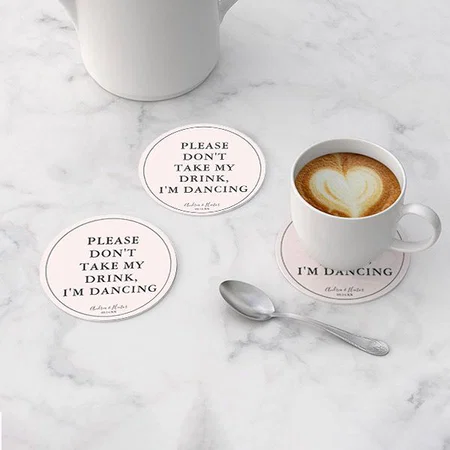 Unique Blush Pink Customized Photo Printed Circle Tea & Coffee Coasters