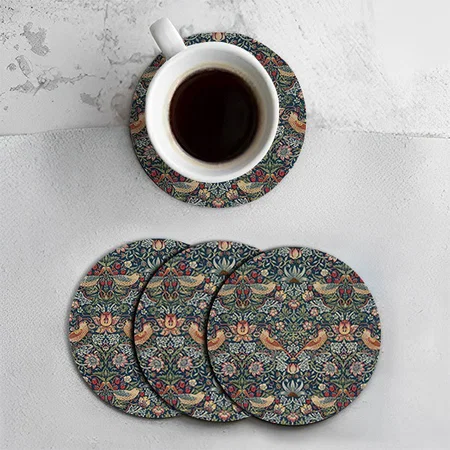 Vintage Strawberry with Birds Design Customized Photo Printed Circle Tea & Coffee Coasters