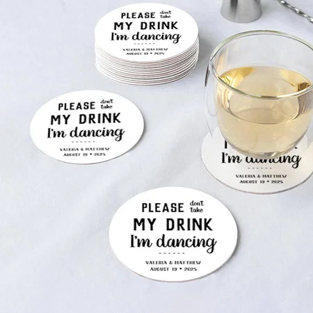 Rustic Don't Take My Drink I'm Dancing Wedding Customized Photo Printed Circle Tea & Coffee Coasters