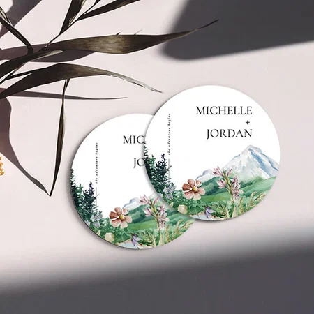 Rustic Mountain Wildflower Customized Photo Printed Circle Tea & Coffee Coasters