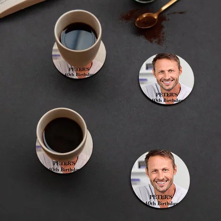 Photo Birthday Party Customized Photo Printed Circle Tea & Coffee Coasters
