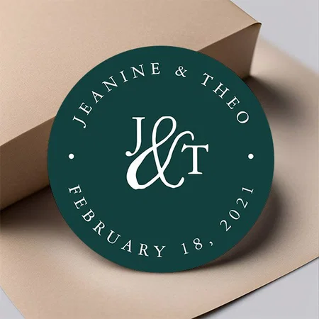 Solid Hunter Green Wedding Monogram Customized Photo Printed Circle Tea & Coffee Coasters