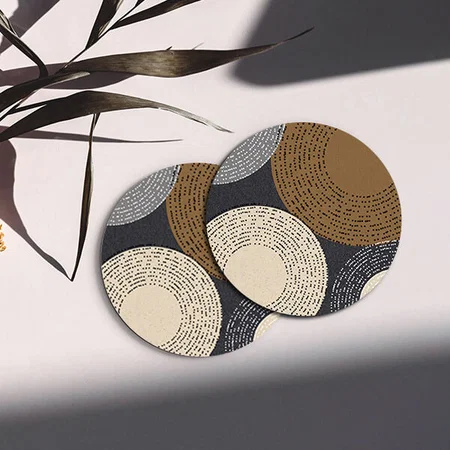 Brown Grey Circles Customized Photo Printed Circle Tea & Coffee Coasters