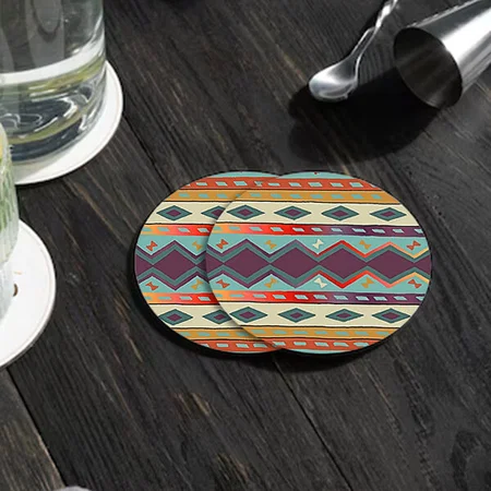 Southwest Indian Blanket Design Customized Photo Printed Circle Tea & Coffee Coasters
