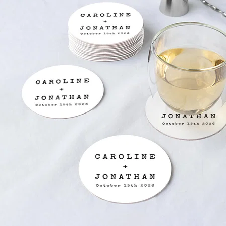 Retro Minimalist White Typewriter Customized Photo Printed Circle Tea & Coffee Coasters