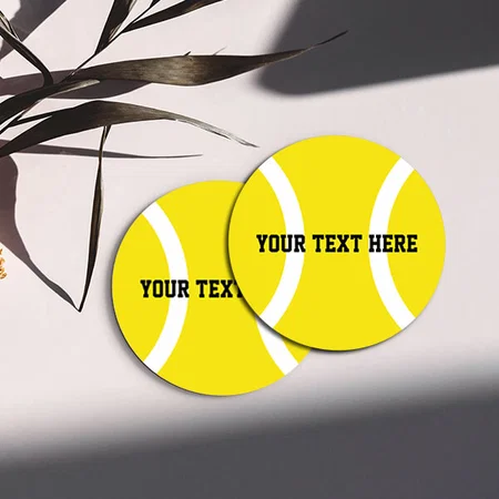 Yellow Tennis Ball Customized Photo Printed Circle Tea & Coffee Coasters