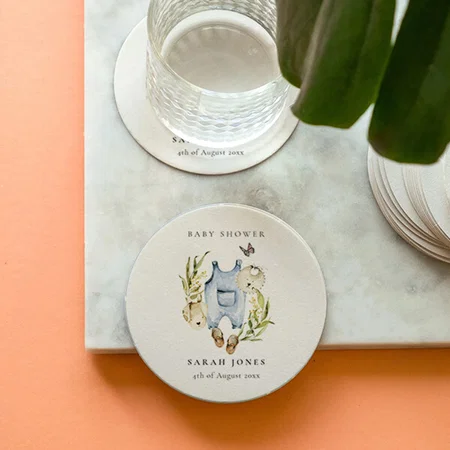 Cute Blue Leafy Foliage Boy Clothes Design Customized Photo Printed Circle Tea & Coffee Coasters