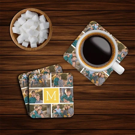 Photo Collage Monogram Customized Photo Printed Tea & Coffee Coasters