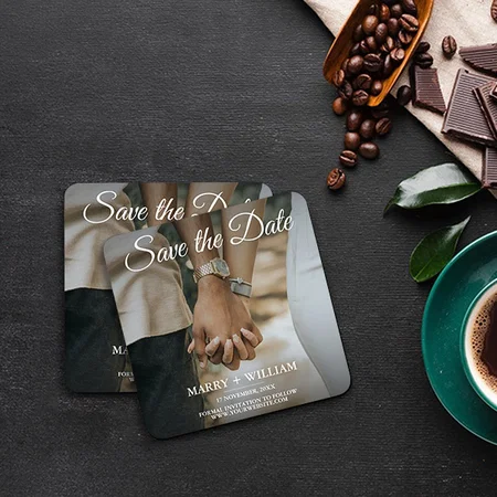 Photo Wedding Save The Date Elegant Classic Customized Photo Printed Tea & Coffee Coasters