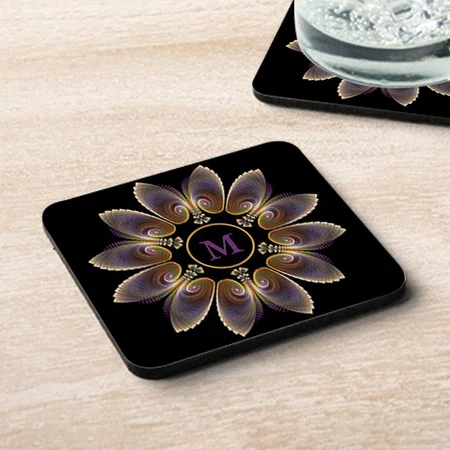 Abstract Angel Wings Mandala Fractal Monogram Customized Photo Printed Tea & Coffee Coasters