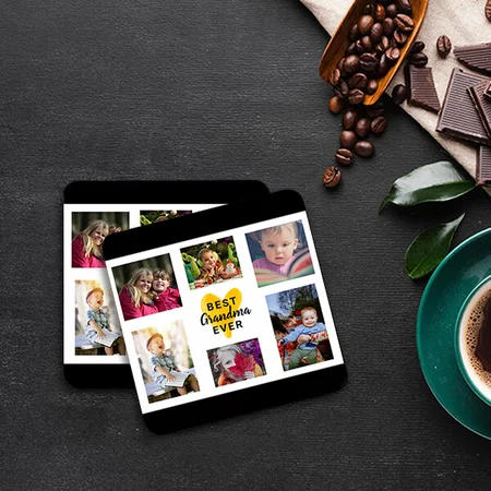 Yellow Heart Photo Collage Customized Photo Printed Tea & Coffee Coasters