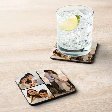 Couple Photo Collage Customized Photo Printed Tea & Coffee Coasters