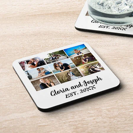 Wedding Anniversary Photo Collage Customized Photo Printed Tea & Coffee Coasters