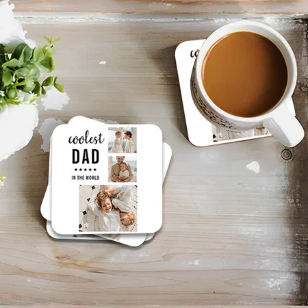 Modern Collage Photo Happy Fathers Day Customized Photo Printed Tea & Coffee Coasters