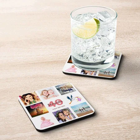 40th Birthday Party Photo Collage Customized Photo Printed Tea & Coffee Coasters