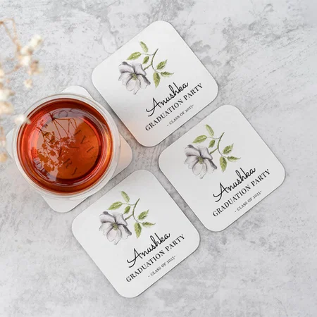 Wildflower Monogram Design Customized Photo Printed Tea & Coffee Coasters