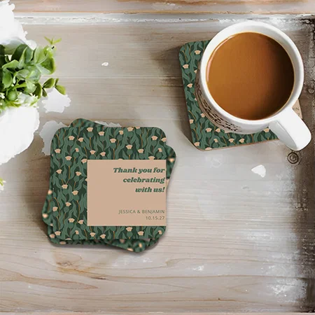 Vintage Green Floral Design Customized Photo Printed Tea & Coffee Coasters