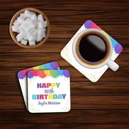 Happy Birthday Colorful Balloons Customized Photo Printed Tea & Coffee Coasters