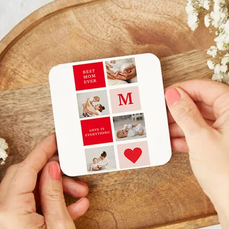 Modern Best Mom Ever Photo Collage Customized Photo Printed Tea & Coffee Coasters