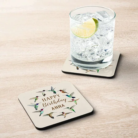 Happy Birthday Hummingbirdsn Design Customized Photo Printed Tea & Coffee Coasters