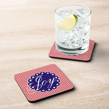 Red Blue Check Pattern Design Customized Photo Printed Tea & Coffee Coasters