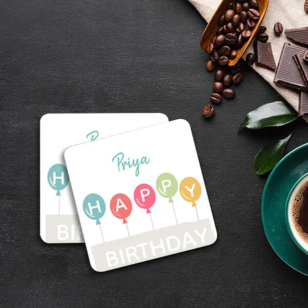 Happy Birthday Colorful Ballons Design Customized Photo Printed Tea & Coffee Coasters
