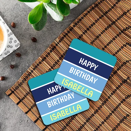 Blue Striped Design Customized Photo Printed Tea & Coffee Coasters