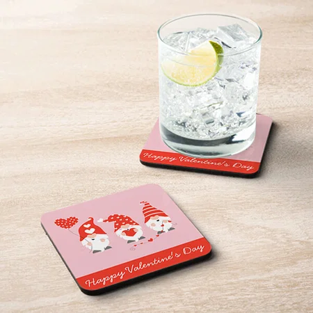 Happy Valentines Day Gnomes Red Pink Customized Photo Printed Tea & Coffee Coasters